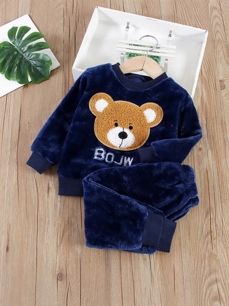 Baby Flannel Set, Kidsren's Winter Warm Pajamas for Boys and Girls, Thickeneded Home Clothes Two-Piece Set