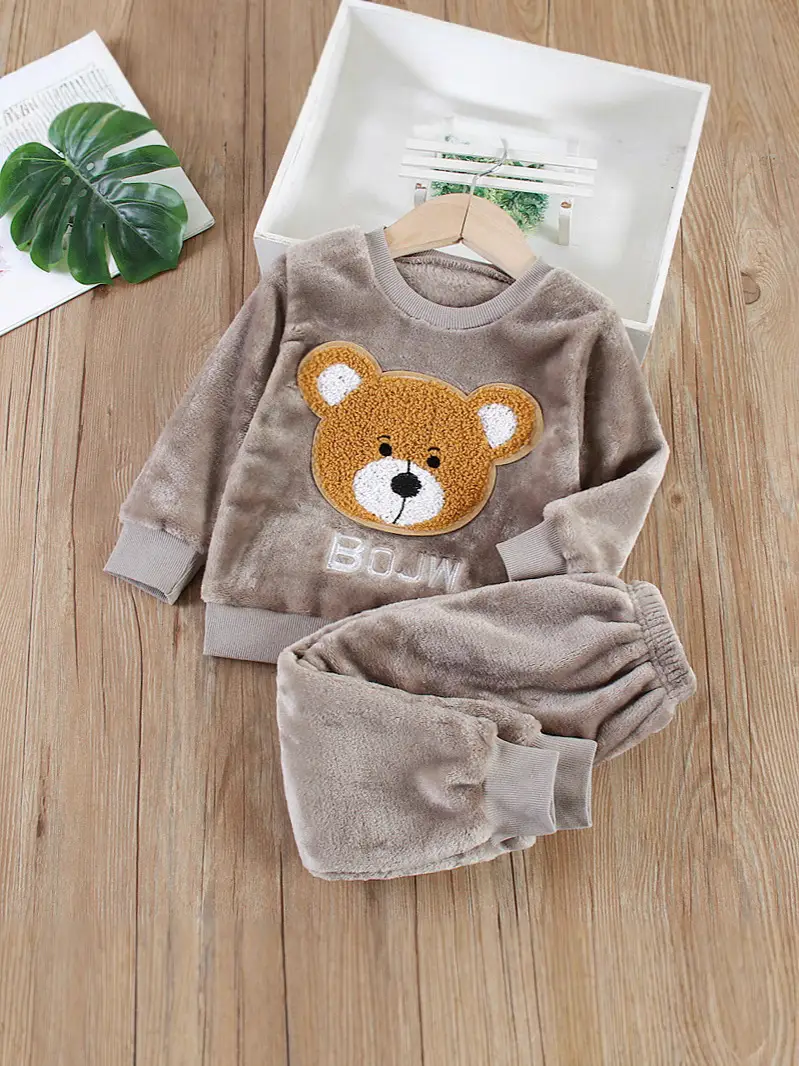 Baby Flannel Set, Kidsren's Winter Warm Pajamas for Boys and Girls, Thickeneded Home Clothes Two-Piece Set