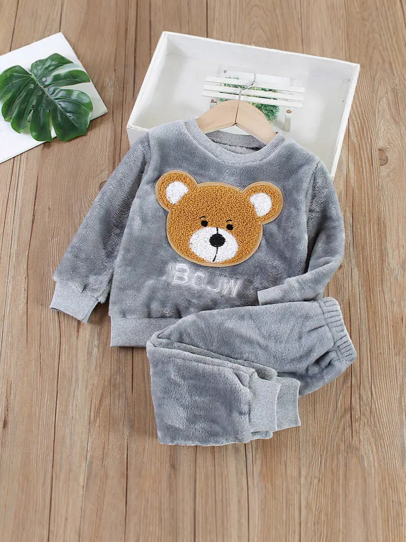 Baby Flannel Set, Kidsren's Winter Warm Pajamas for Boys and Girls, Thickeneded Home Clothes Two-Piece Set