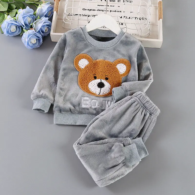 Baby Flannel Set, Kidsren's Winter Warm Pajamas for Boys and Girls, Thickeneded Home Clothes Two-Piece Set — feature 14