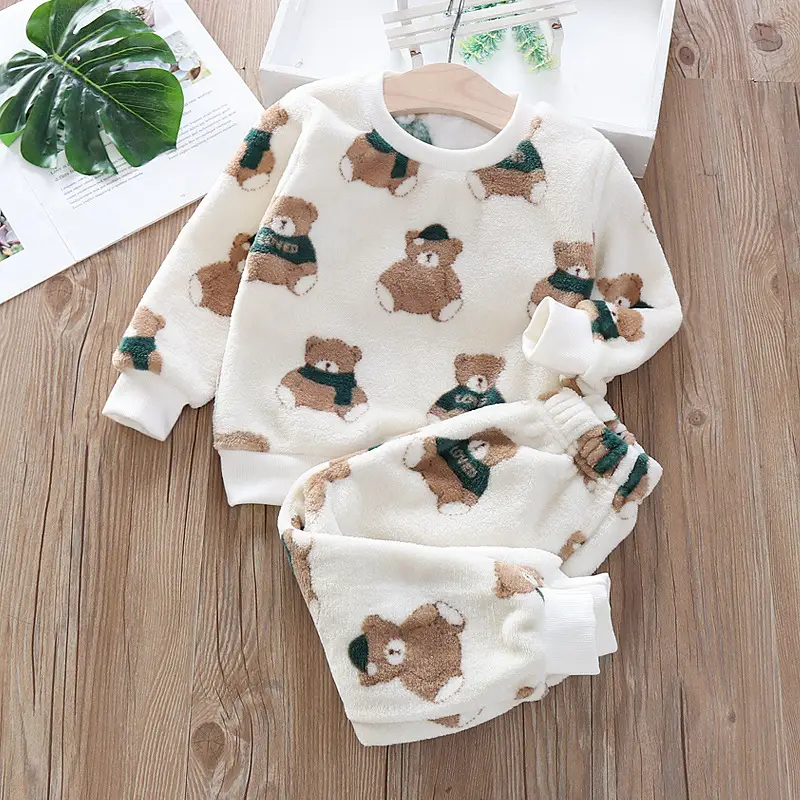 Baby Flannel Set, Kidsren's Winter Warm Pajamas for Boys and Girls, Thickeneded Home Clothes Two-Piece Set