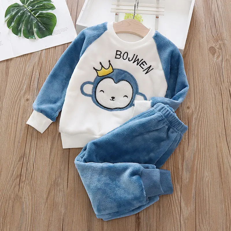 Baby Flannel Set, Kidsren's Winter Warm Pajamas for Boys and Girls, Thickeneded Home Clothes Two-Piece Set