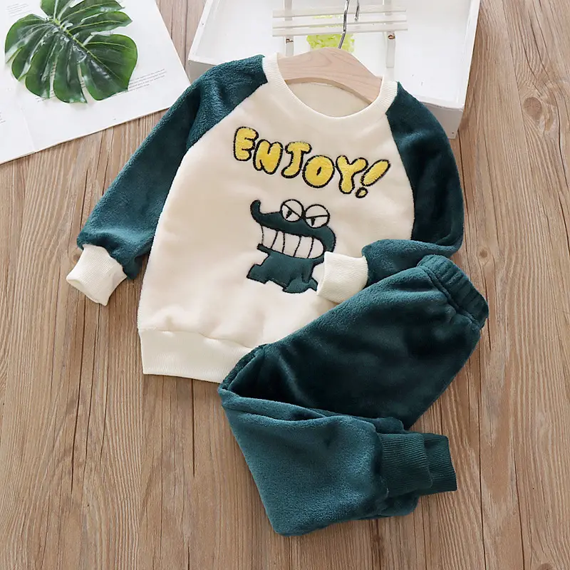 Baby Flannel Set, Kidsren's Winter Warm Pajamas for Boys and Girls, Thickeneded Home Clothes Two-Piece Set