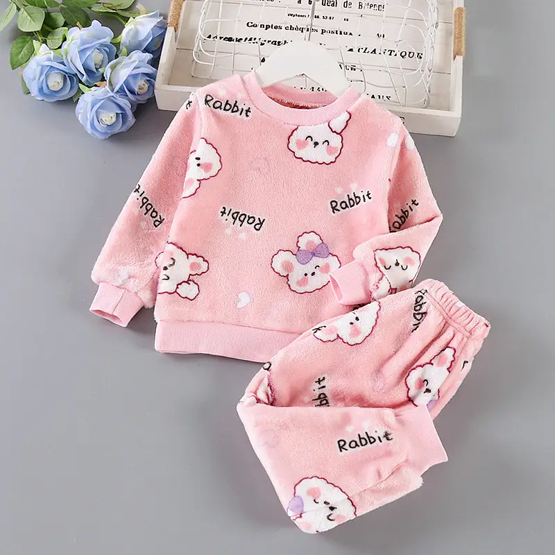 Baby Flannel Set, Kidsren's Winter Warm Pajamas for Boys and Girls, Thickeneded Home Clothes Two-Piece Set