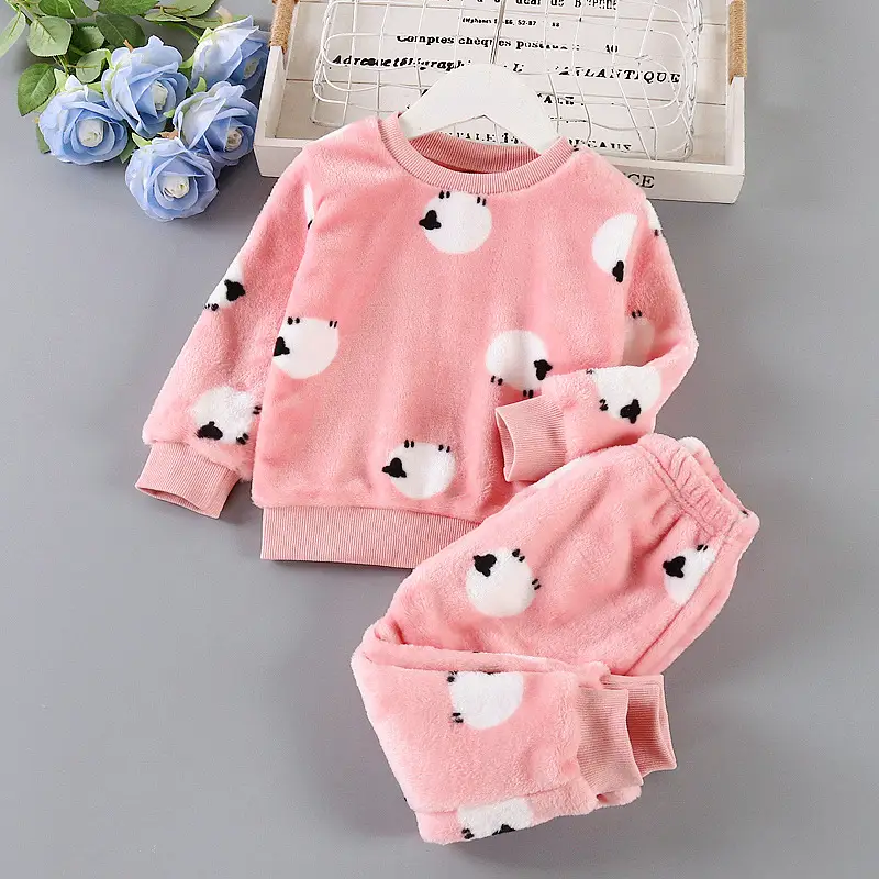Baby Flannel Set, Kidsren's Winter Warm Pajamas for Boys and Girls, Thickeneded Home Clothes Two-Piece Set