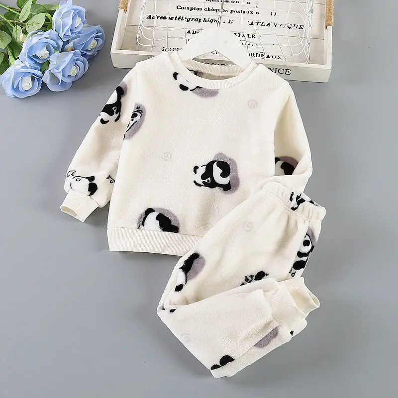 Baby Flannel Set, Kidsren's Winter Warm Pajamas for Boys and Girls, Thickeneded Home Clothes Two-Piece Set