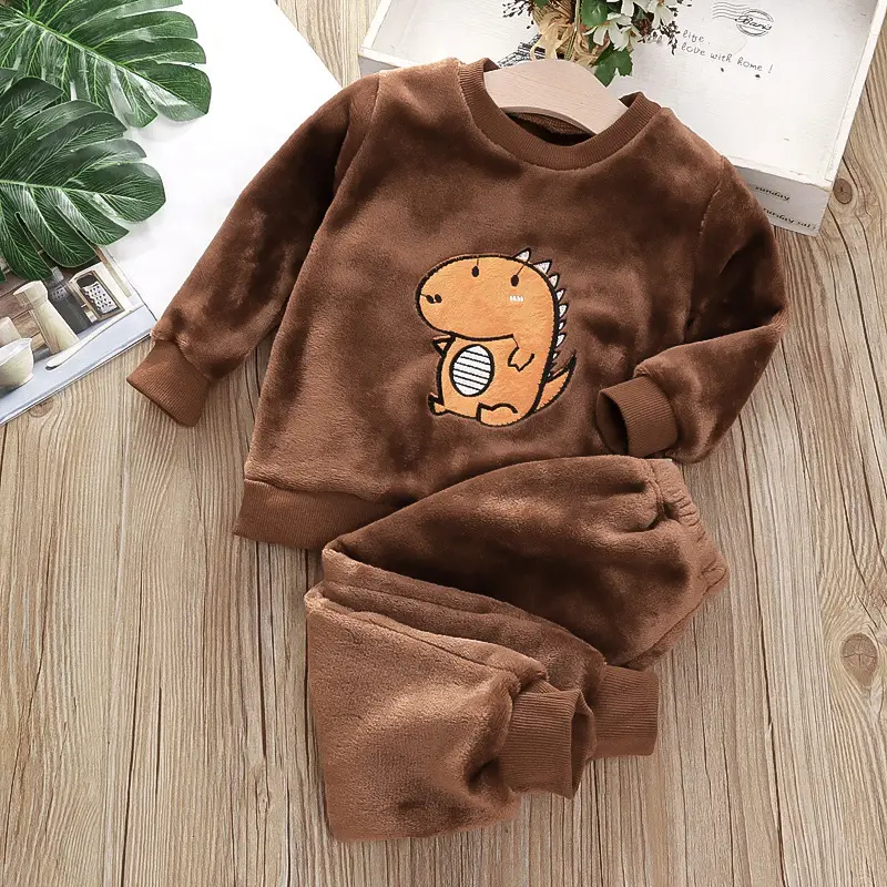 Baby Flannel Set, Kidsren's Winter Warm Pajamas for Boys and Girls, Thickeneded Home Clothes Two-Piece Set