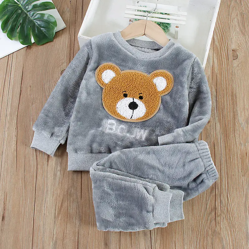 Baby Flannel Set, Kidsren's Winter Warm Pajamas for Boys and Girls, Thickeneded Home Clothes Two-Piece Set