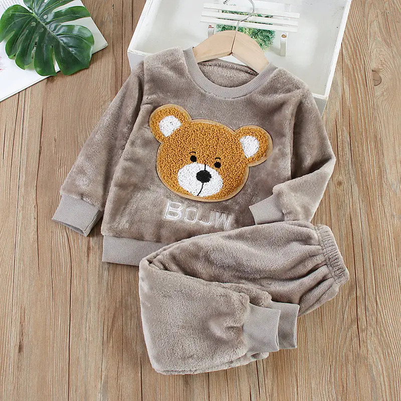 Baby Flannel Set, Kidsren's Winter Warm Pajamas for Boys and Girls, Thickeneded Home Clothes Two-Piece Set