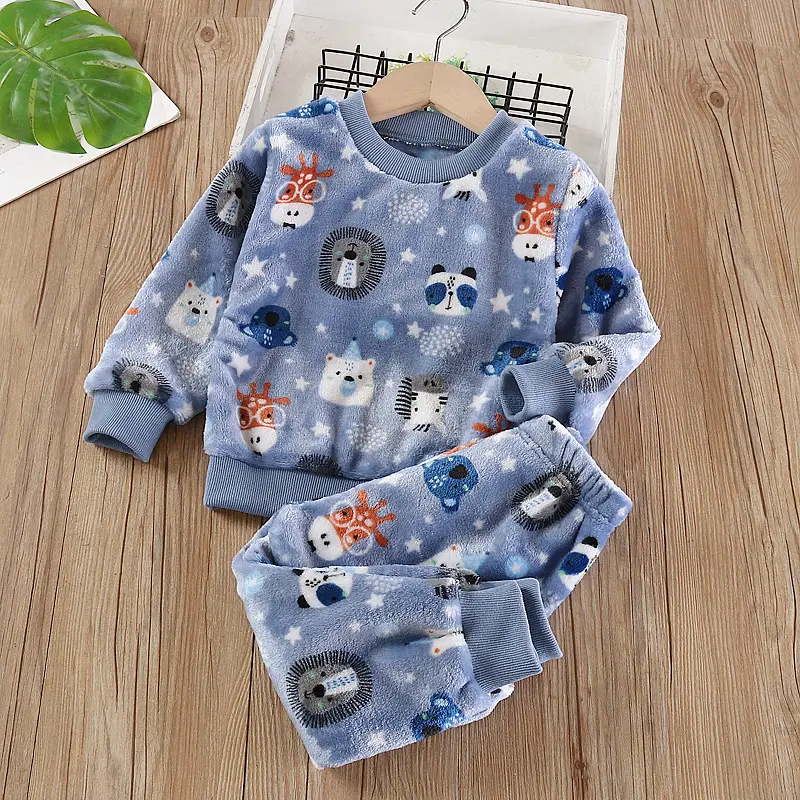 Baby Flannel Set, Kidsren's Winter Warm Pajamas for Boys and Girls, Thickeneded Home Clothes Two-Piece Set