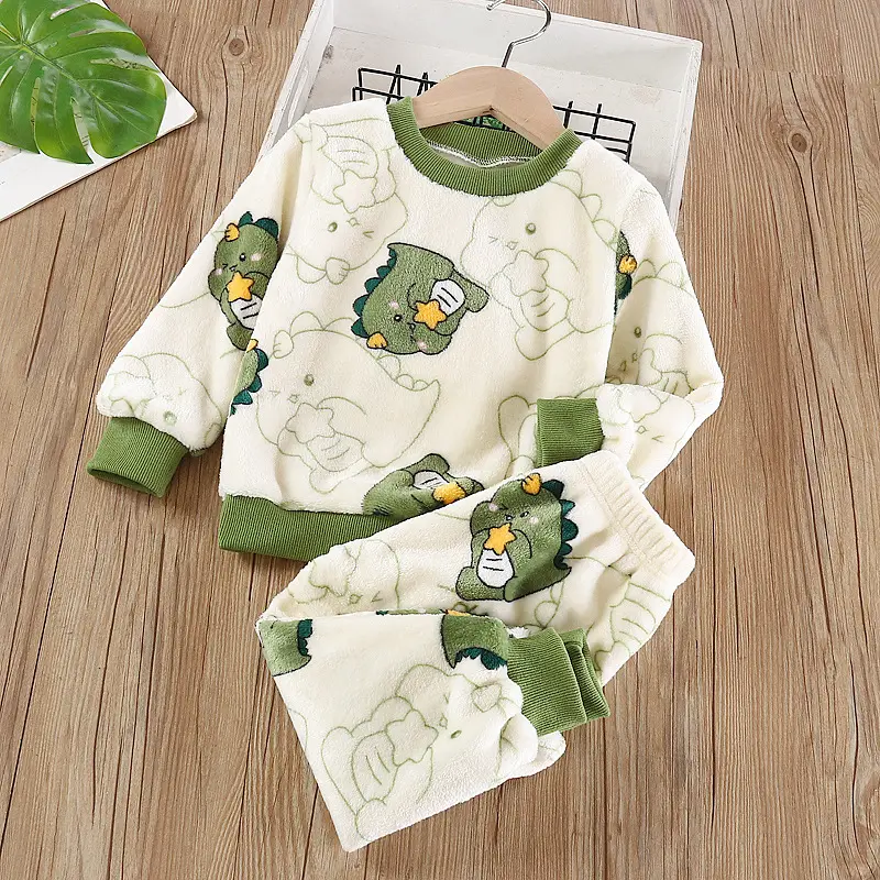 Baby Flannel Set, Kidsren's Winter Warm Pajamas for Boys and Girls, Thickeneded Home Clothes Two-Piece Set