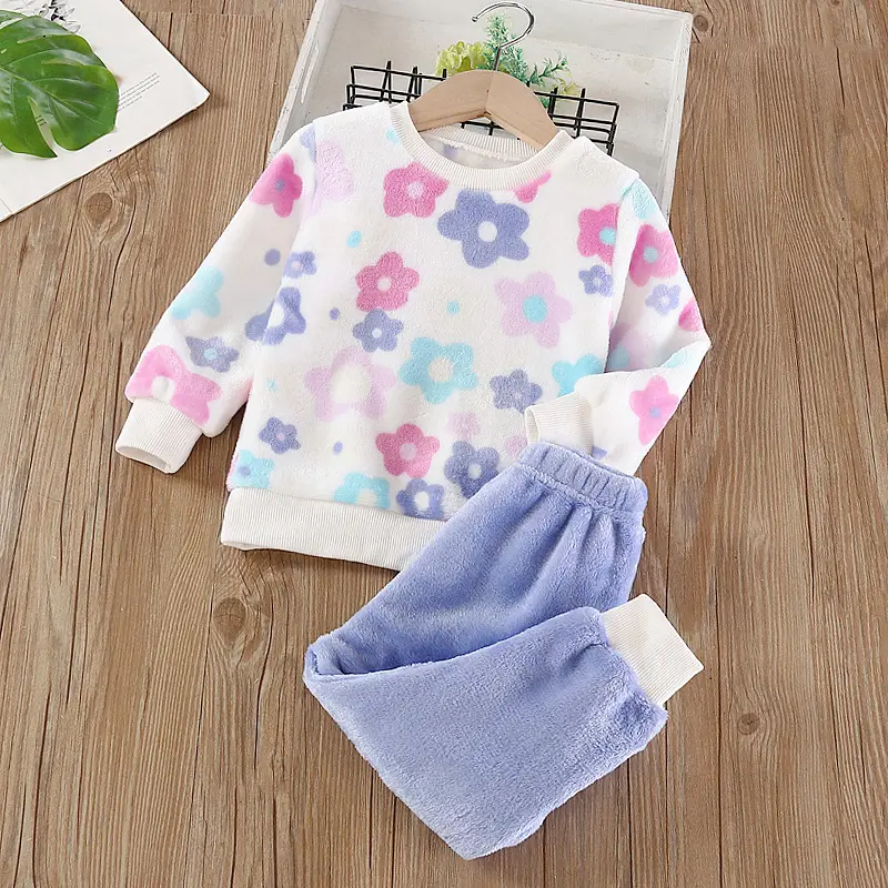 Baby Flannel Set, Kidsren's Winter Warm Pajamas for Boys and Girls, Thickeneded Home Clothes Two-Piece Set