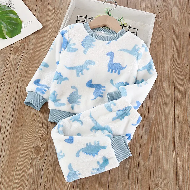 Baby Flannel Set, Kidsren's Winter Warm Pajamas for Boys and Girls, Thickeneded Home Clothes Two-Piece Set