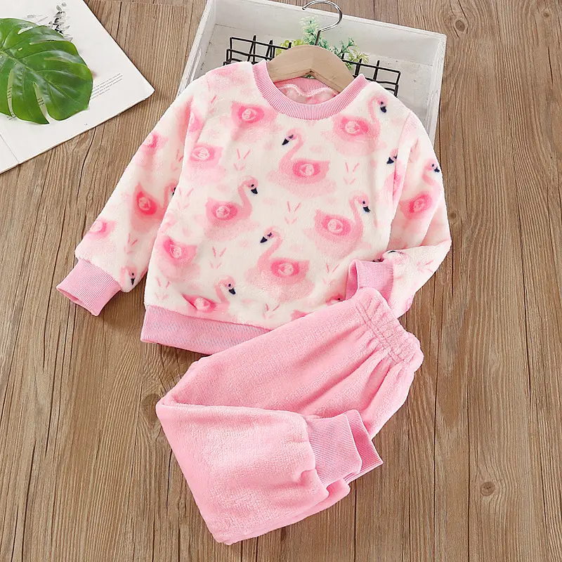Baby Flannel Set, Kidsren's Winter Warm Pajamas for Boys and Girls, Thickeneded Home Clothes Two-Piece Set