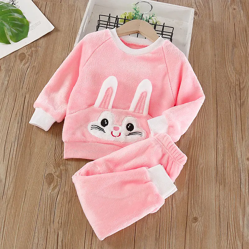 Baby Flannel Set, Kidsren's Winter Warm Pajamas for Boys and Girls, Thickeneded Home Clothes Two-Piece Set
