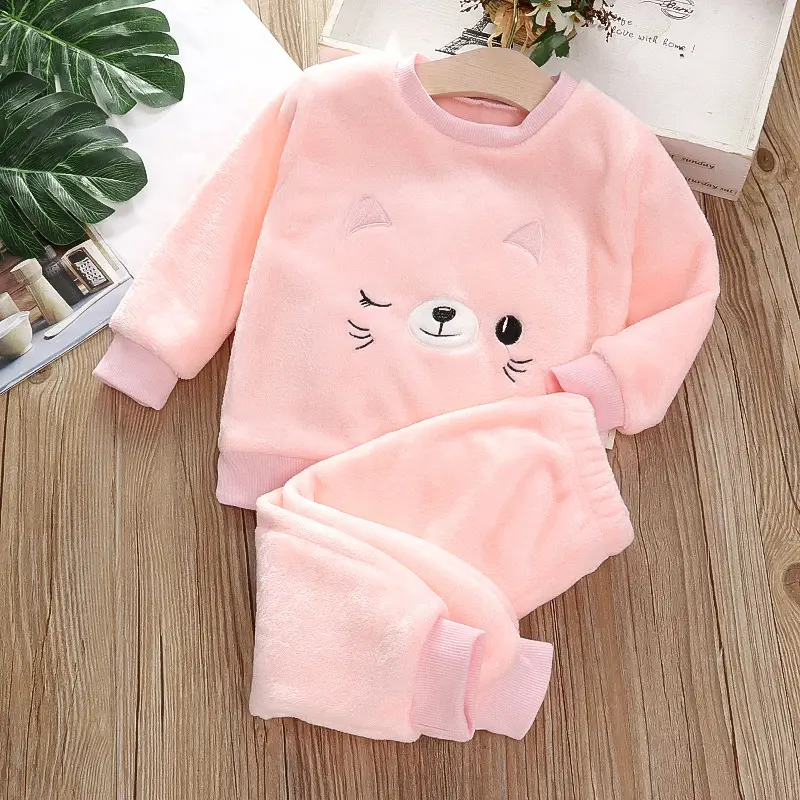 Baby Flannel Set, Kidsren's Winter Warm Pajamas for Boys and Girls, Thickeneded Home Clothes Two-Piece Set