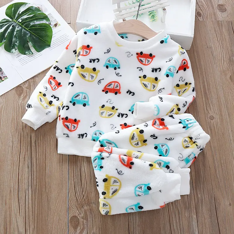Baby Flannel Set, Kidsren's Winter Warm Pajamas for Boys and Girls, Thickeneded Home Clothes Two-Piece Set