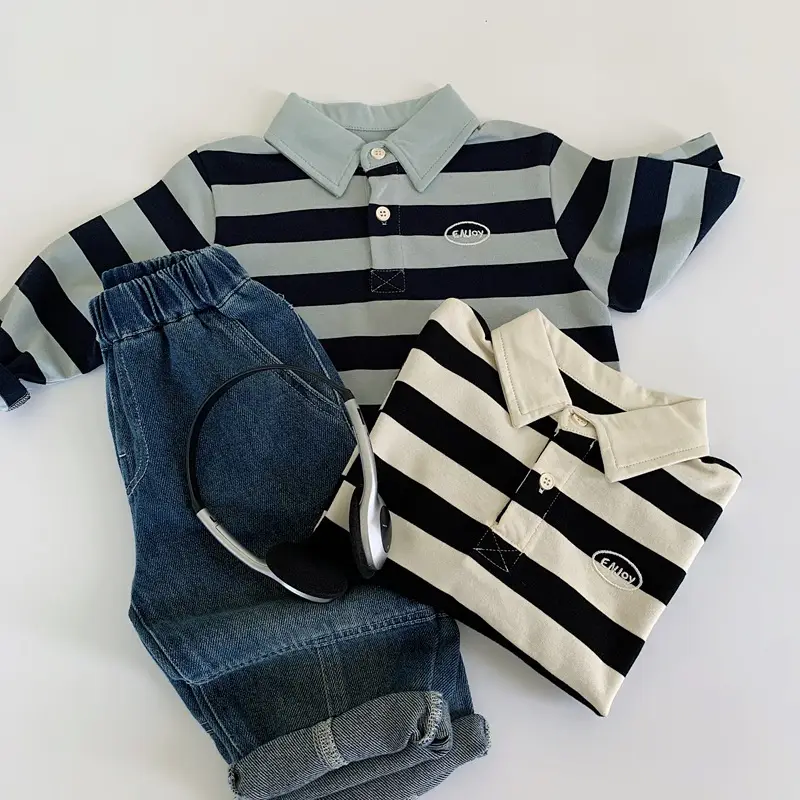 Boys Striped Polo Shirt 2025 Long Sleeve T-Shirt — feature 1
