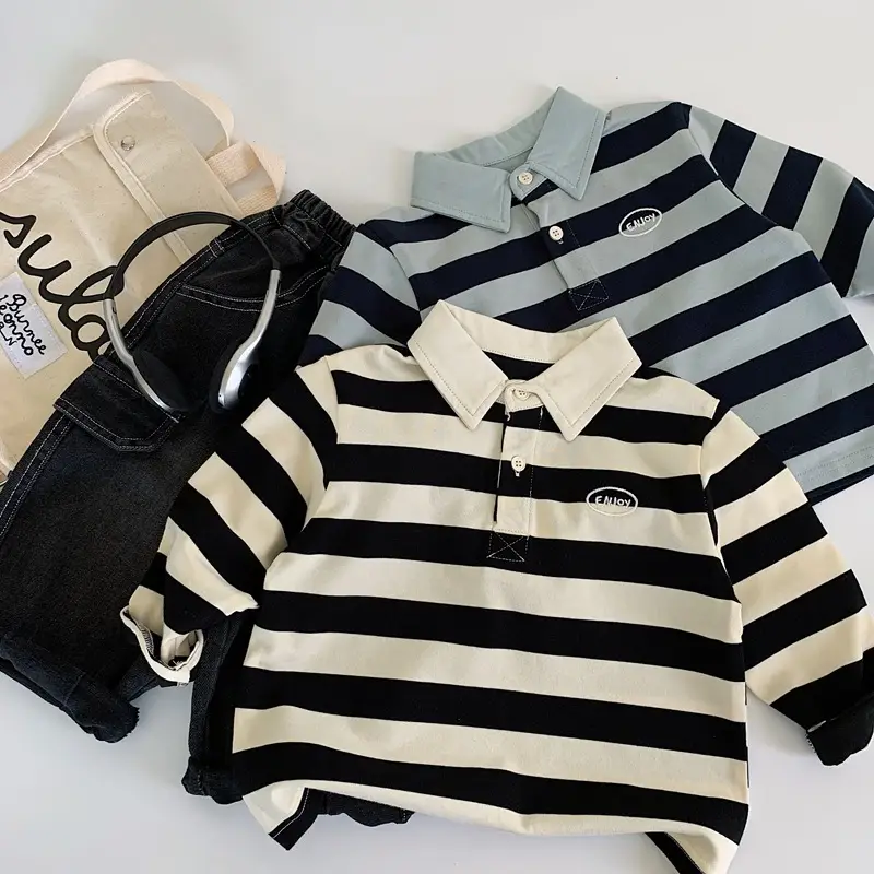 Boys Striped Polo Shirt 2025 Long Sleeve T-Shirt — feature 3