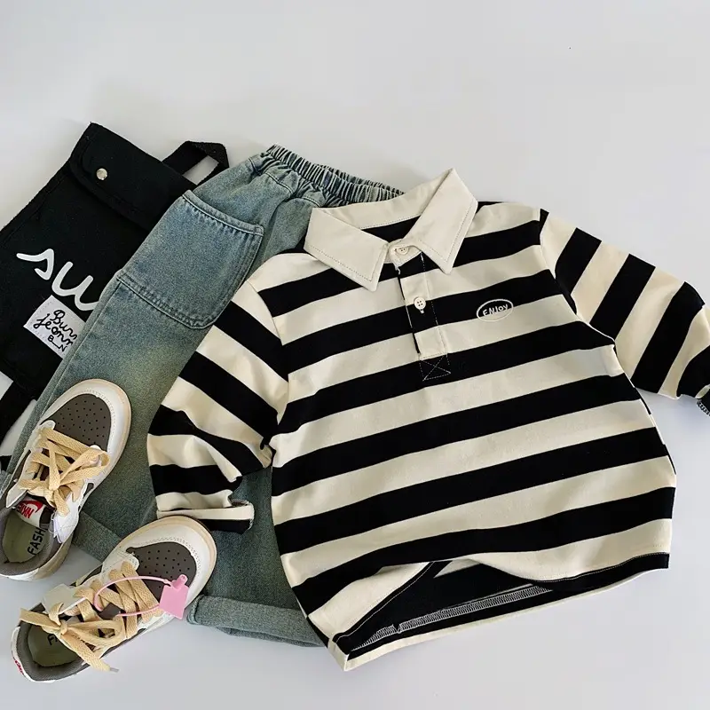 Boys Striped Polo Shirt 2025 Long Sleeve T-Shirt — feature 4