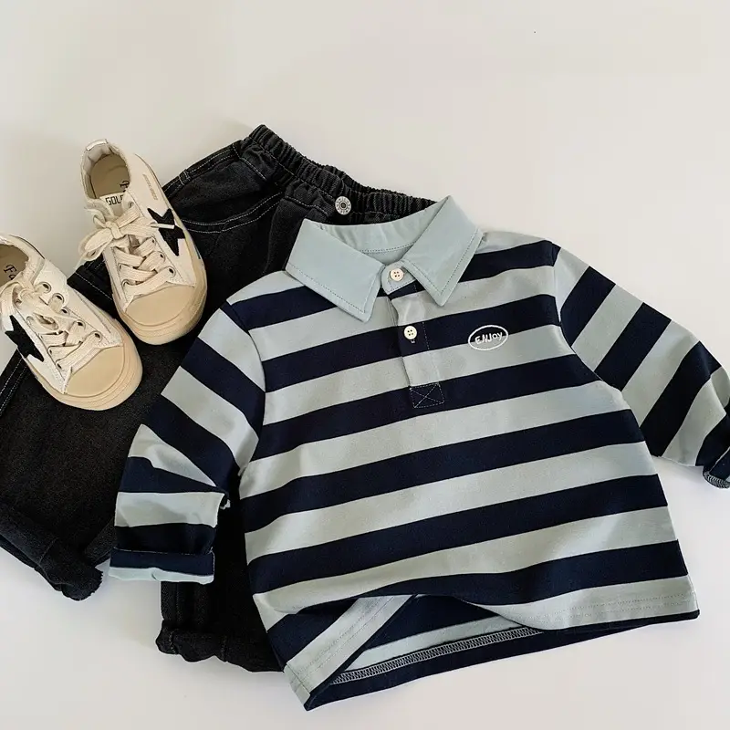 Boys Striped Polo Shirt 2025 Long Sleeve T-Shirt — feature 5