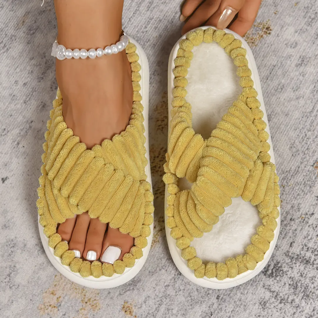 Cross-Border Amazon Ins European and American Style Furry Cross-Strap Cotton Slippers for Women, Skin-Friendly Plush Cotton Slippers for Women Wholesale — feature 10