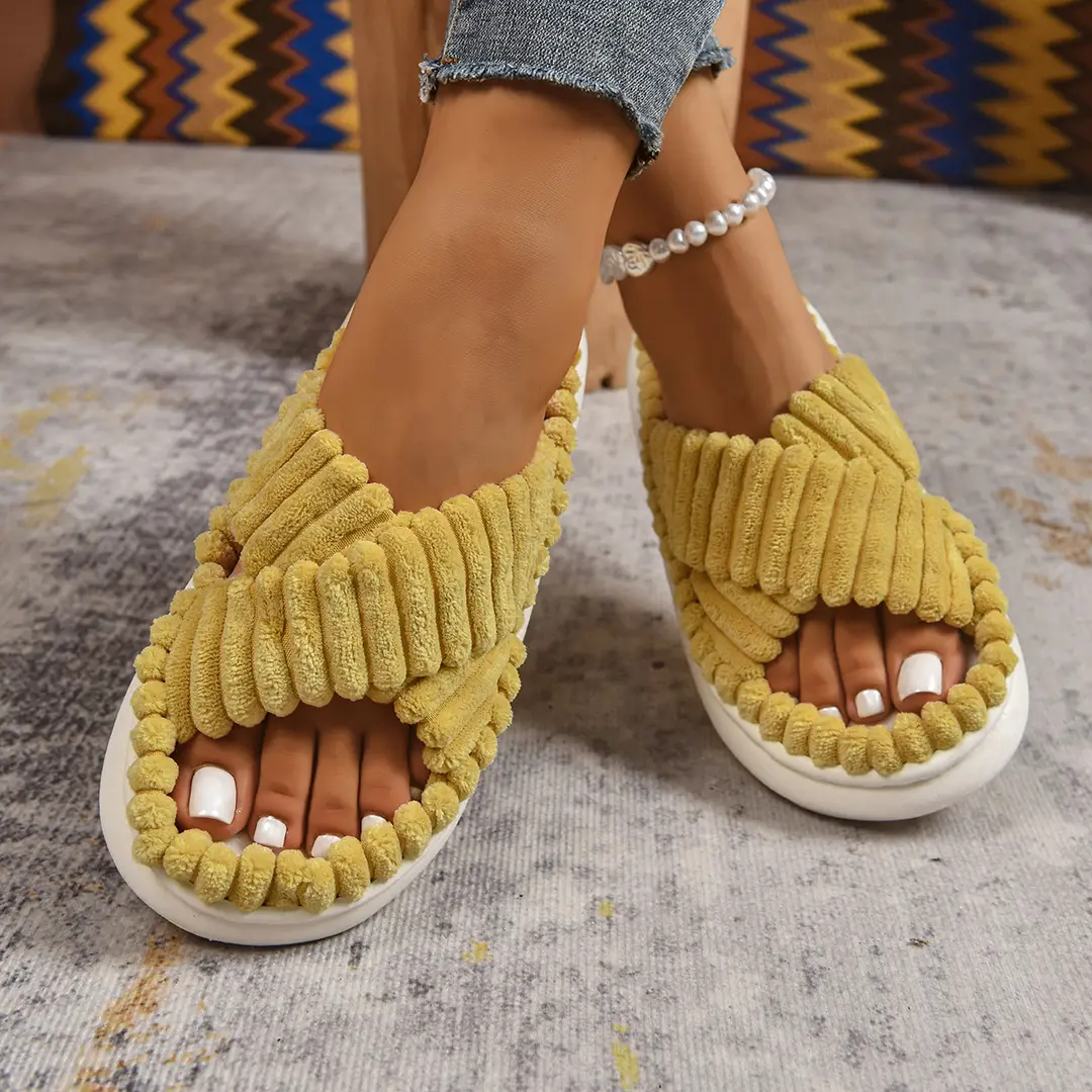 Cross-Border Amazon Ins European and American Style Furry Cross-Strap Cotton Slippers for Women, Skin-Friendly Plush Cotton Slippers for Women Wholesale — feature 12