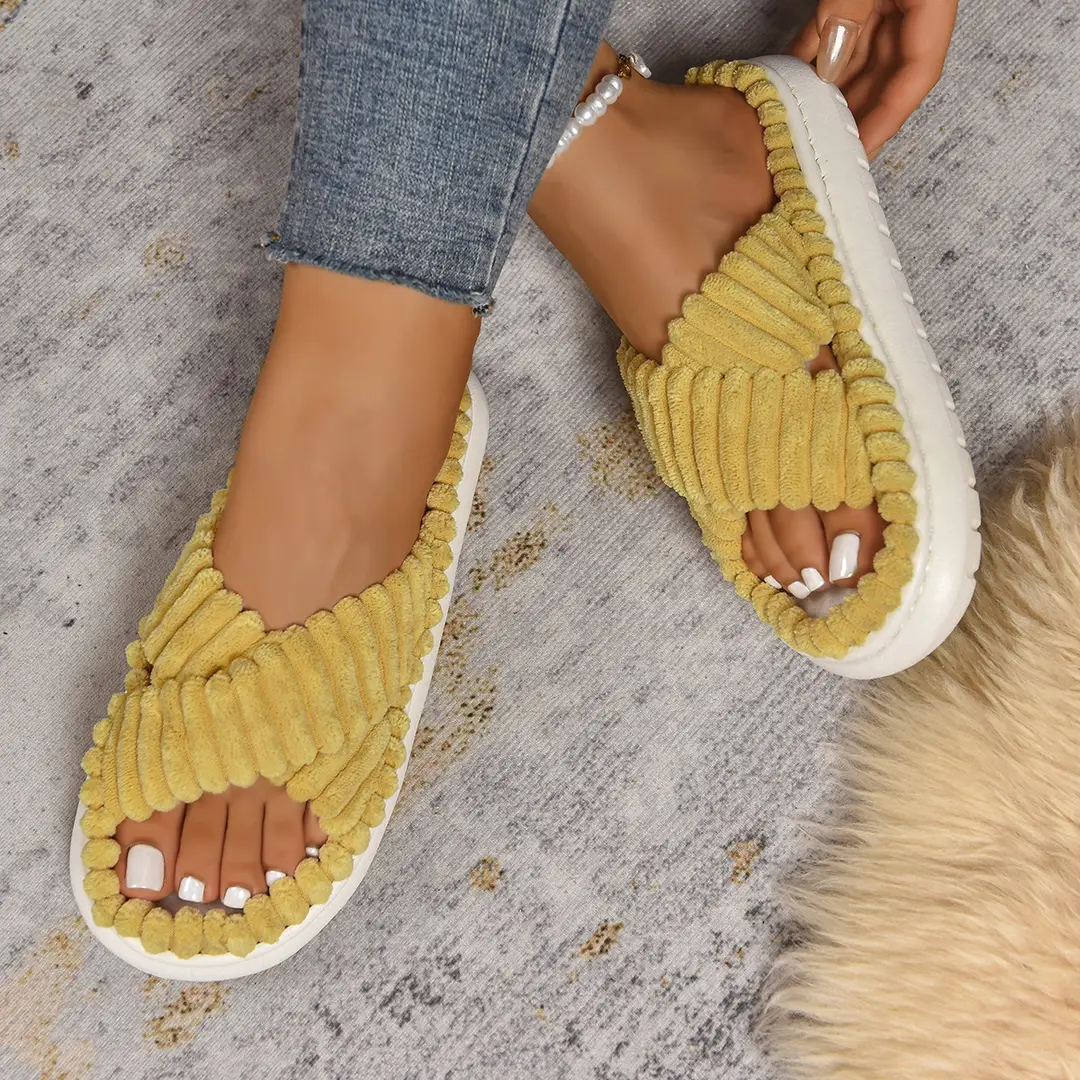 Cross-Border Amazon Ins European and American Style Furry Cross-Strap Cotton Slippers for Women, Skin-Friendly Plush Cotton Slippers for Women Wholesale — feature 13