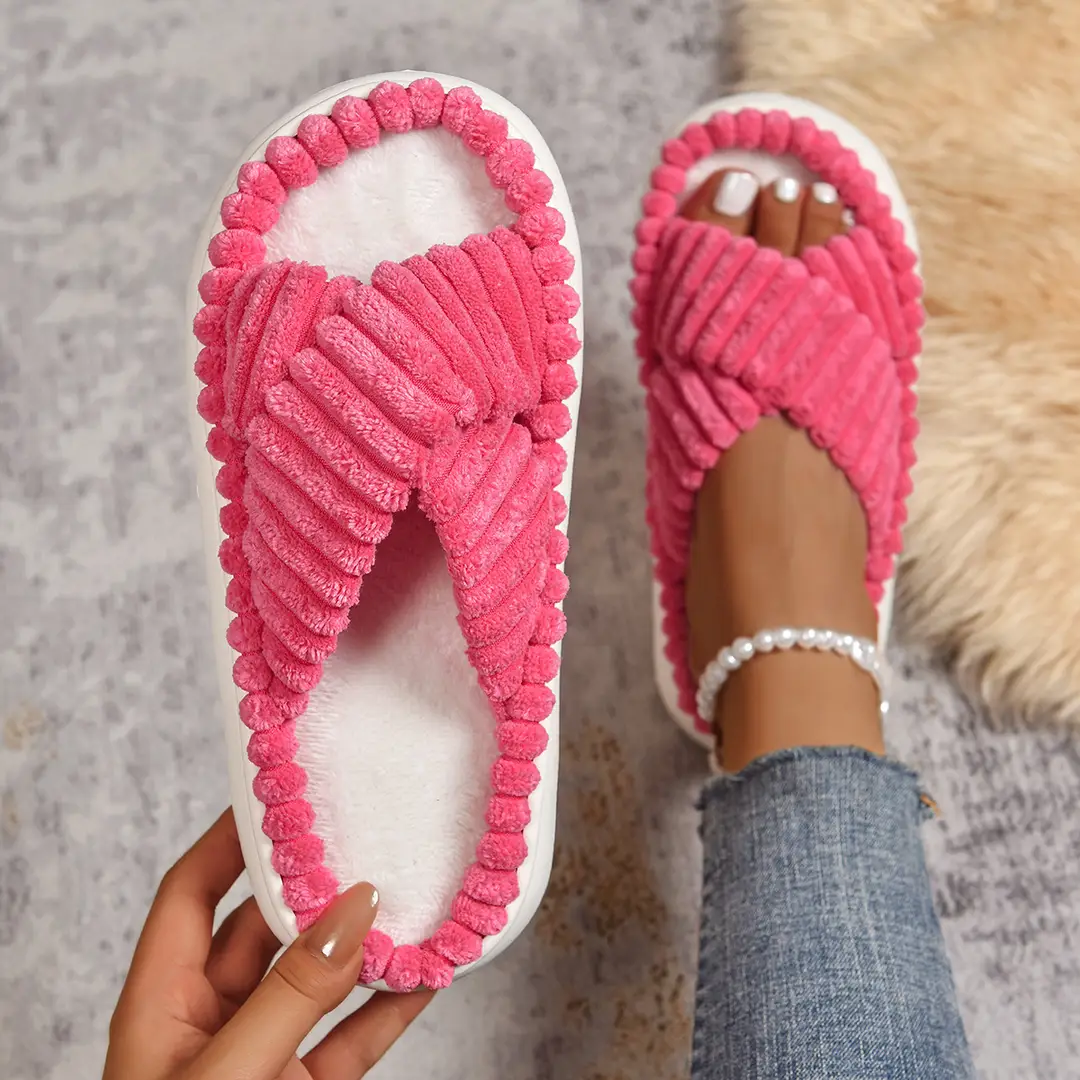 Cross-Border Amazon Ins European and American Style Furry Cross-Strap Cotton Slippers for Women, Skin-Friendly Plush Cotton Slippers for Women Wholesale — feature 16