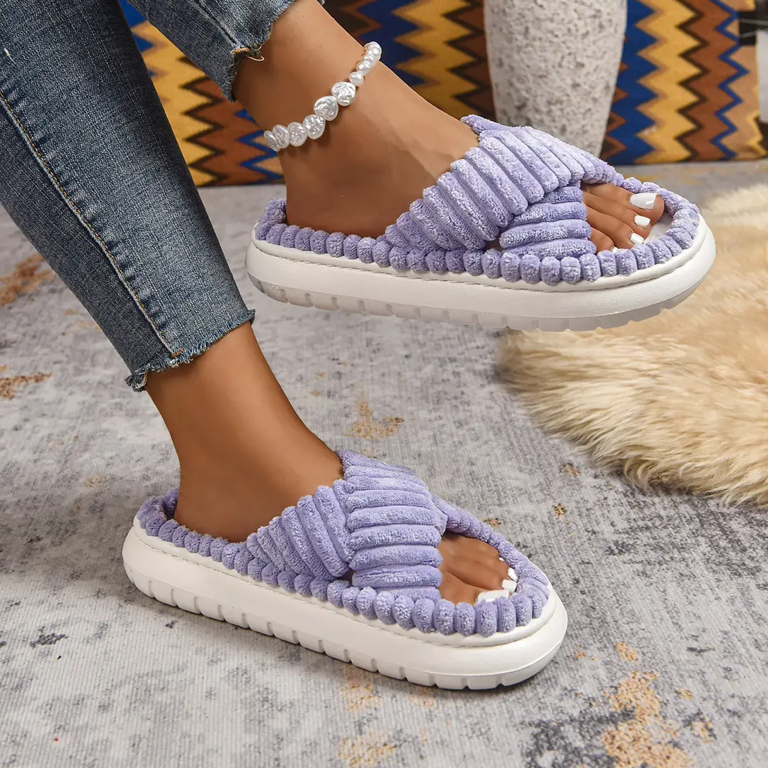 Cross-Border Amazon Ins European and American Style Furry Cross-Strap Cotton Slippers for Women, Skin-Friendly Plush Cotton Slippers for Women Wholesale — feature 26
