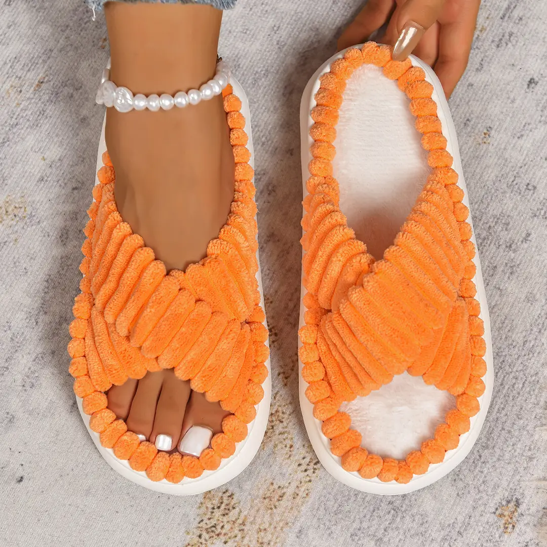 Cross-Border Amazon Ins European and American Style Furry Cross-Strap Cotton Slippers for Women, Skin-Friendly Plush Cotton Slippers for Women Wholesale — feature 29