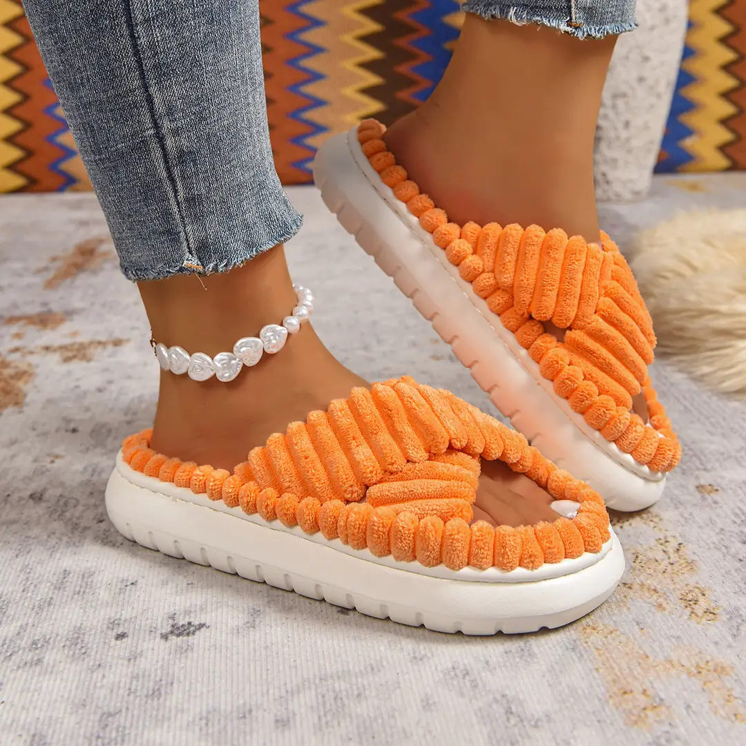 Cross-Border Amazon Ins European and American Style Furry Cross-Strap Cotton Slippers for Women, Skin-Friendly Plush Cotton Slippers for Women Wholesale — feature 33