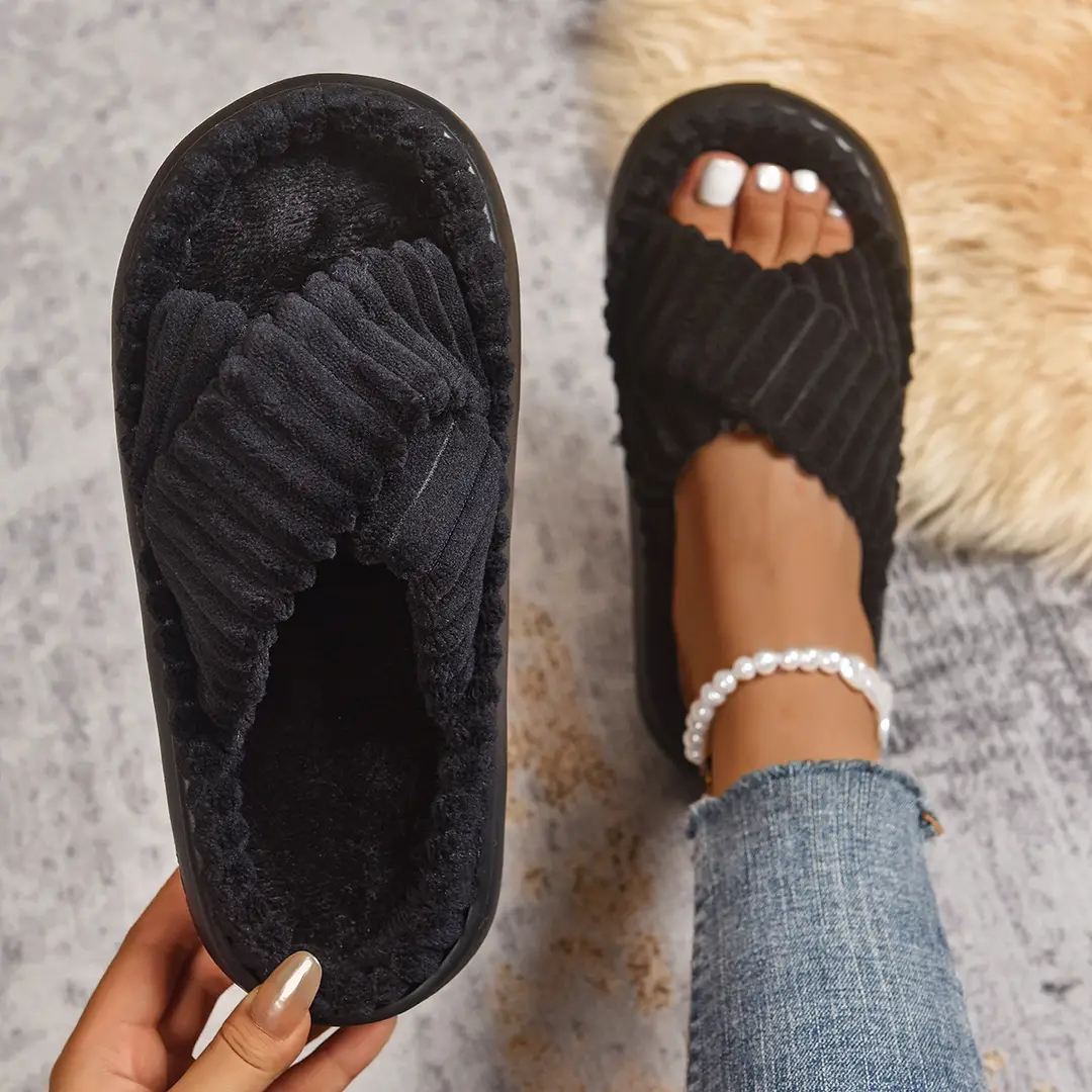 Cross-Border Amazon Ins European and American Style Furry Cross-Strap Cotton Slippers for Women, Skin-Friendly Plush Cotton Slippers for Women Wholesale — feature 41