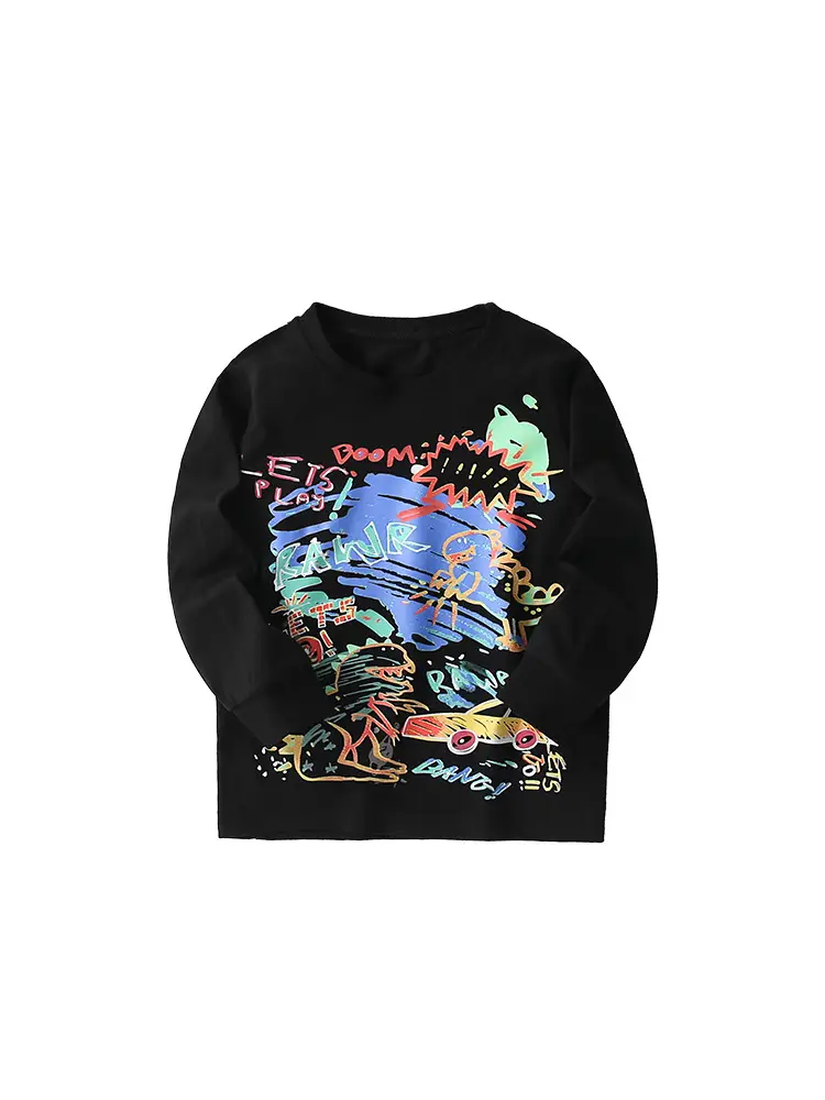 Malwee Boys' Graphic Long Sleeve T-Shirt Black - Image 6
