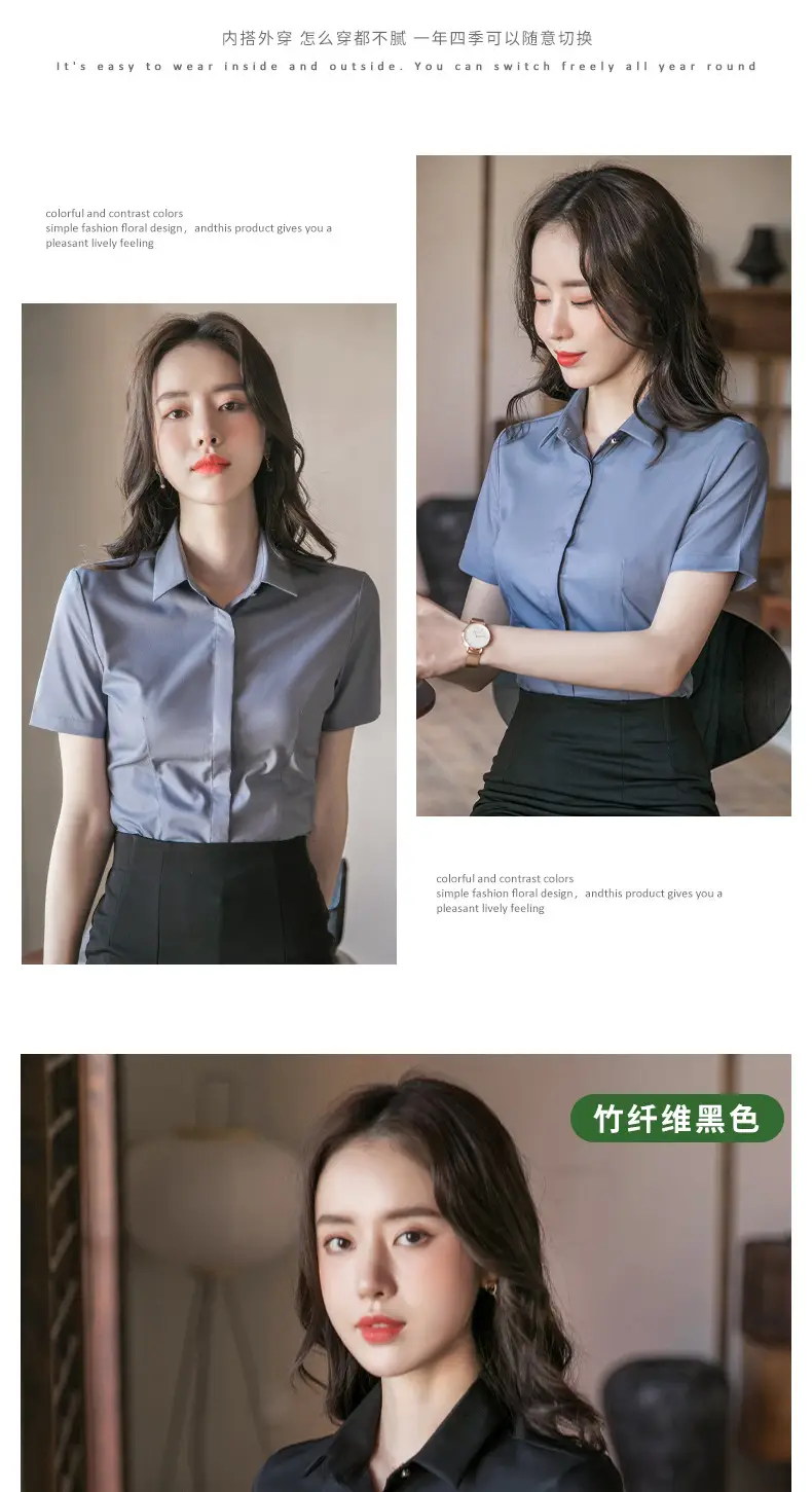 Bamboo Fiber White Long-Sleeved Shirt for Women 2026 New Style Professional Wear Blue Shirt for Women Long-Sleeved Elegant Work Clothes Wholesale — feature 16