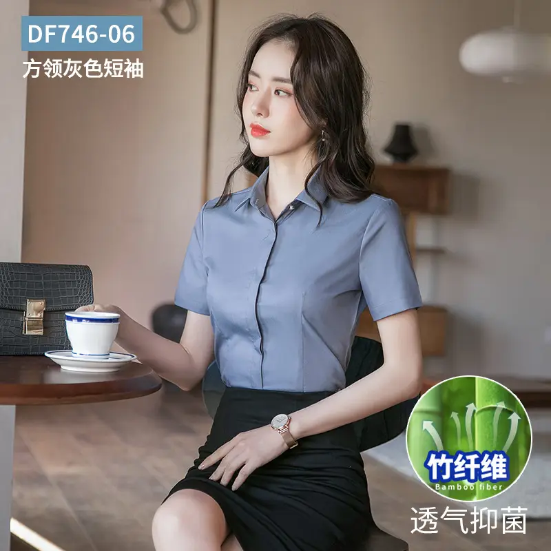 Bamboo Fiber White Long-Sleeved Shirt for Women 2026 New Style Professional Wear Blue Shirt for Women Long-Sleeved Elegant Work Clothes Wholesale