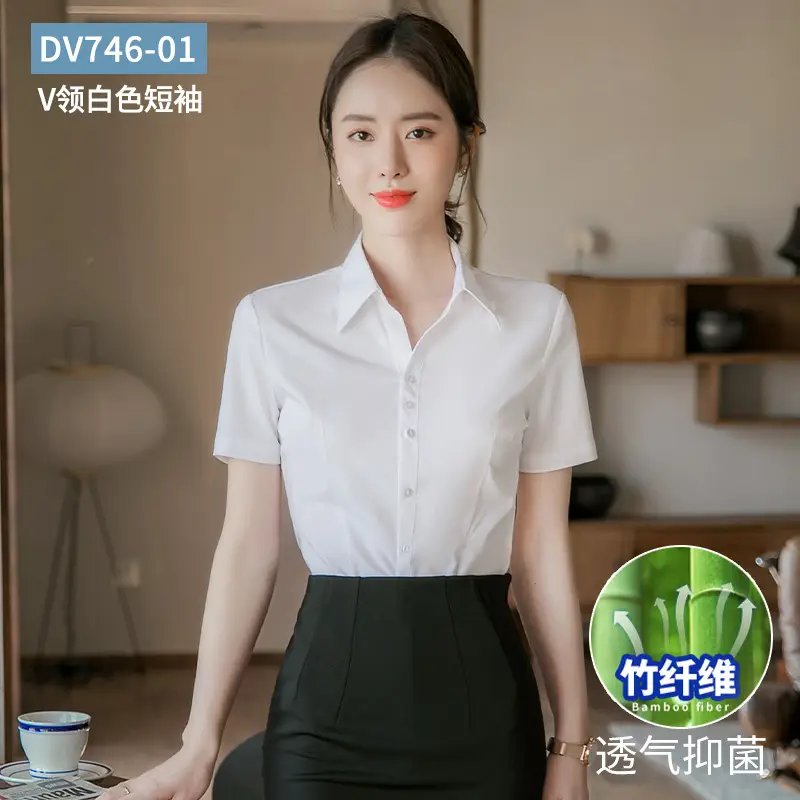 Bamboo Fiber White Long-Sleeved Shirt for Women 2026 New Style Professional Wear Blue Shirt for Women Long-Sleeved Elegant Work Clothes Wholesale