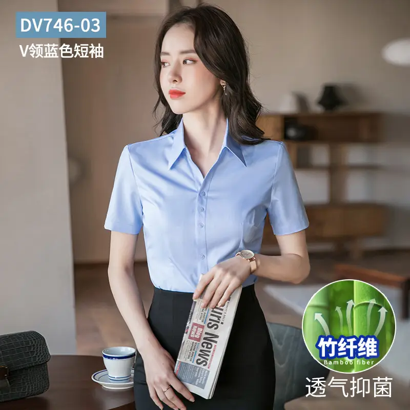 Bamboo Fiber White Long-Sleeved Shirt for Women 2026 New Style Professional Wear Blue Shirt for Women Long-Sleeved Elegant Work Clothes Wholesale