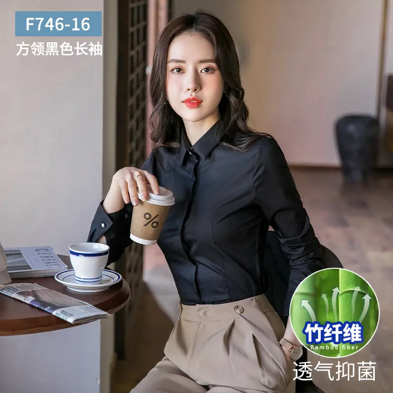 Bamboo Fiber White Long-Sleeved Shirt for Women 2026 New Style Professional Wear Blue Shirt for Women Long-Sleeved Elegant Work Clothes Wholesale