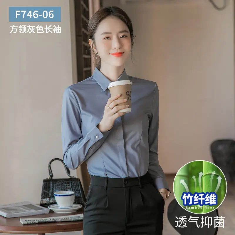 Bamboo Fiber White Long-Sleeved Shirt for Women 2026 New Style Professional Wear Blue Shirt for Women Long-Sleeved Elegant Work Clothes Wholesale
