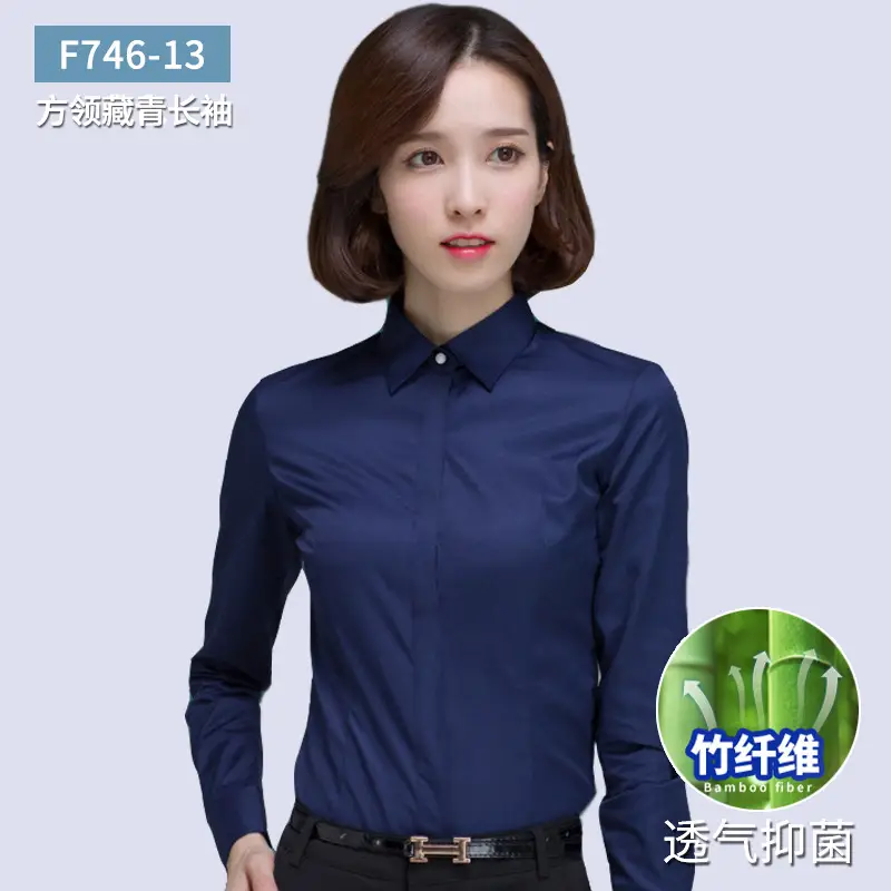 Bamboo Fiber White Long-Sleeved Shirt for Women 2026 New Style Professional Wear Blue Shirt for Women Long-Sleeved Elegant Work Clothes Wholesale