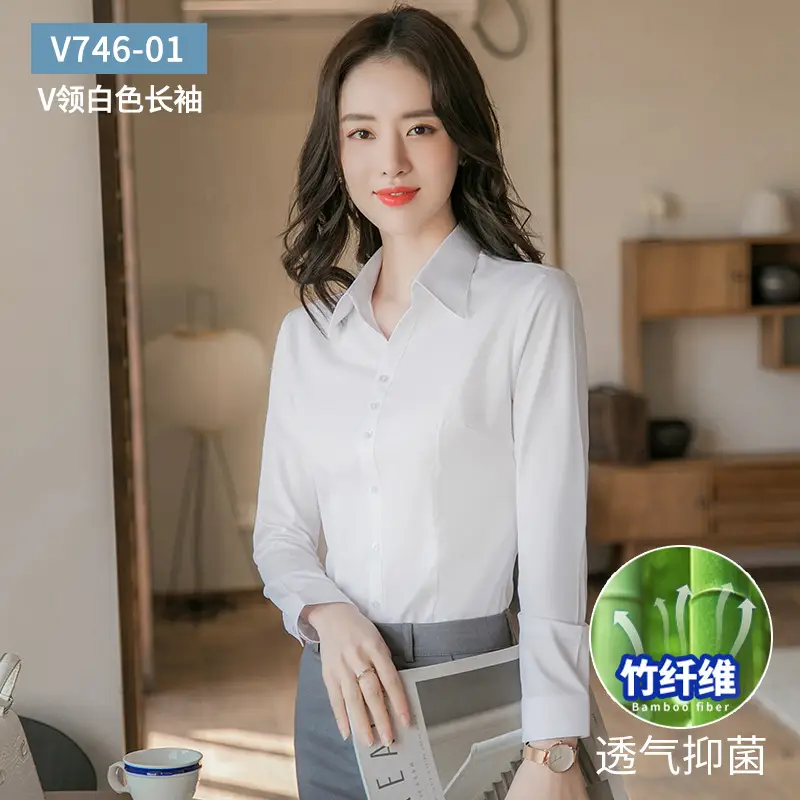 Bamboo Fiber White Long-Sleeved Shirt for Women 2026 New Style Professional Wear Blue Shirt for Women Long-Sleeved Elegant Work Clothes Wholesale