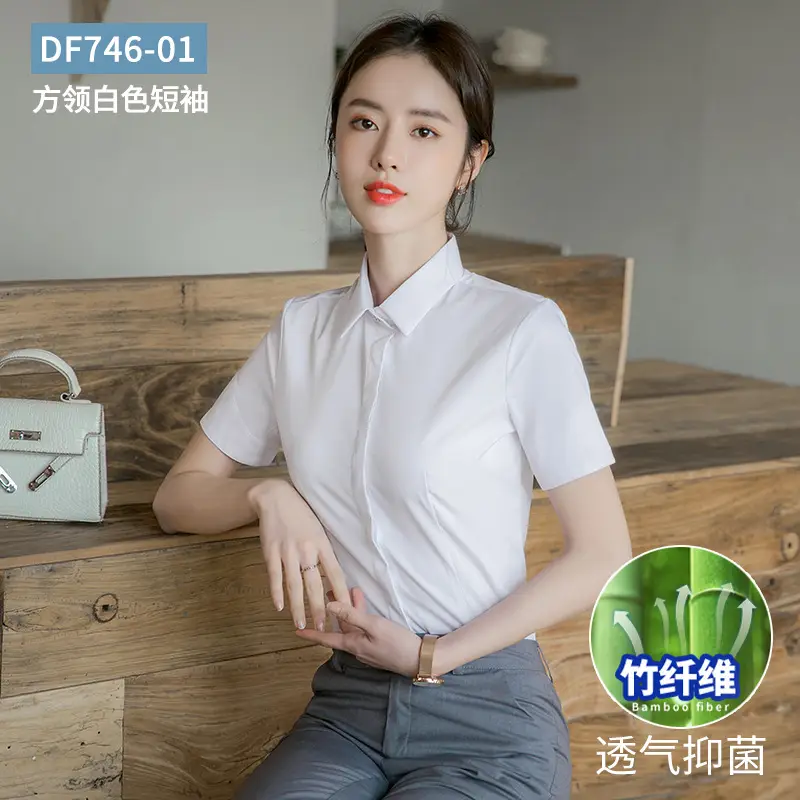 Bamboo Fiber White Long-Sleeved Shirt for Women 2026 New Style Professional Wear Blue Shirt for Women Long-Sleeved Elegant Work Clothes Wholesale
