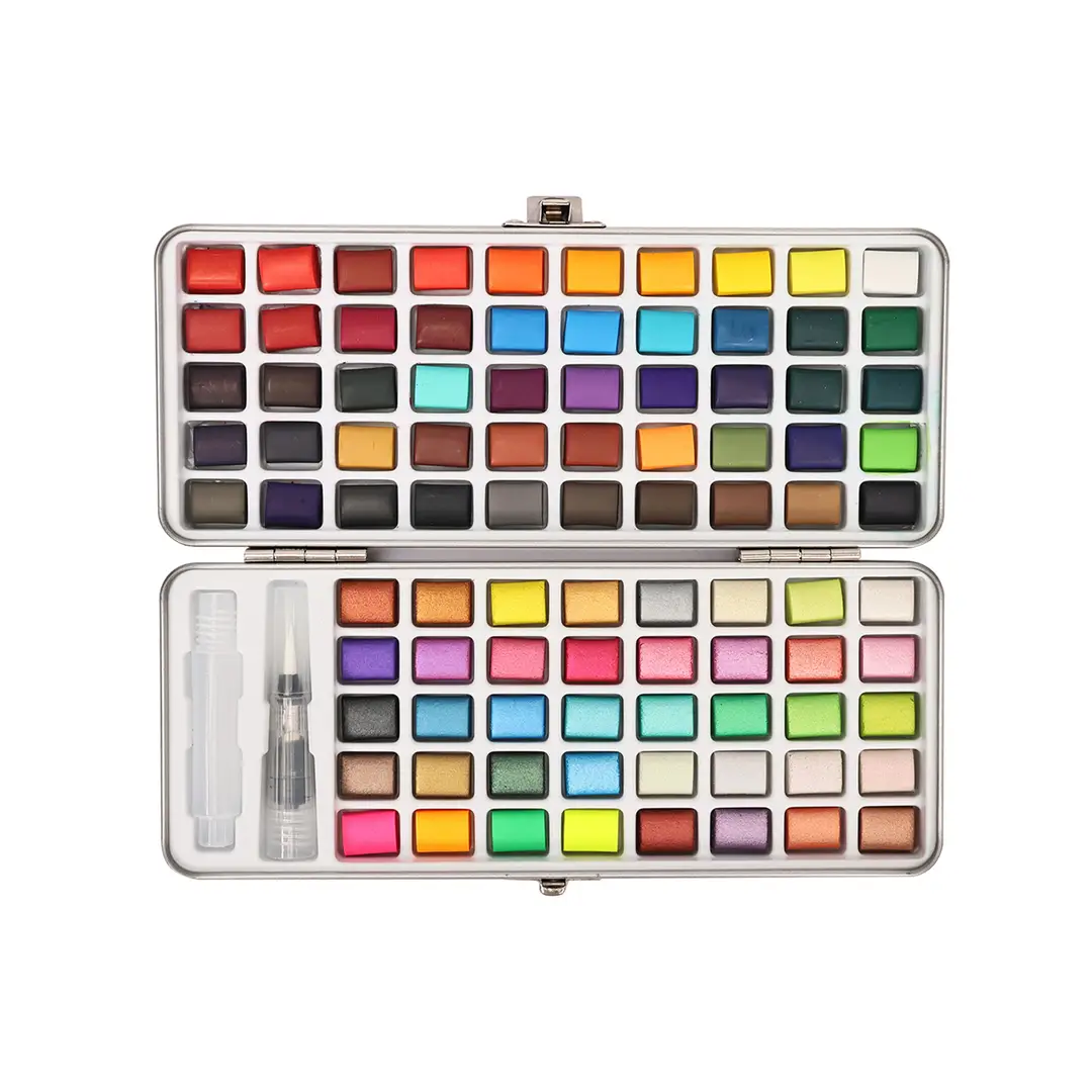 50-Color, 72-Color, 90-Color Pearlescent, Fluorescent, Metallic Solid Watercolor Paint Set, Portable and Specialized for Art