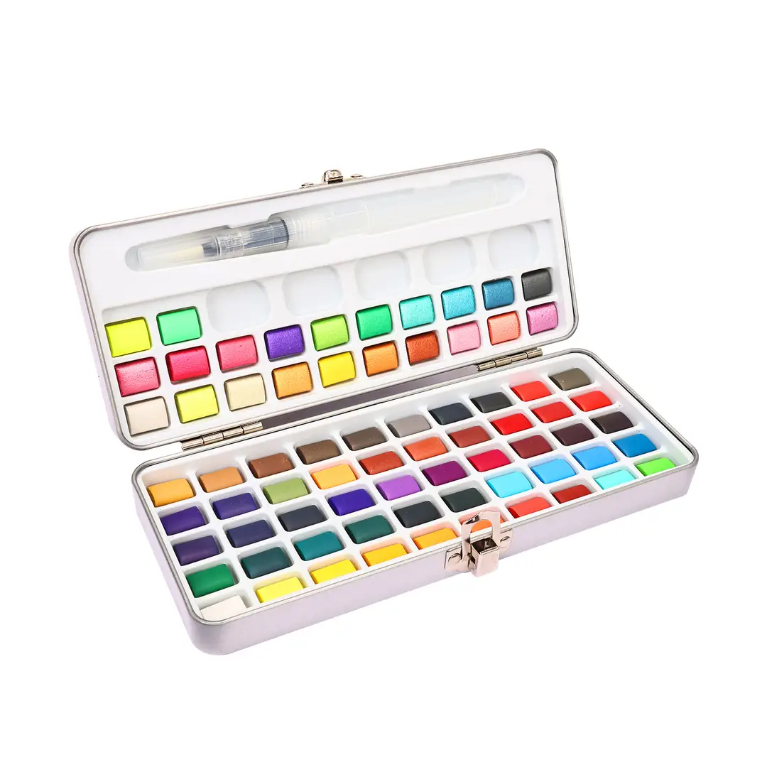 50-Color, 72-Color, 90-Color Pearlescent, Fluorescent, Metallic Solid Watercolor Paint Set, Portable and Specialized for Art
