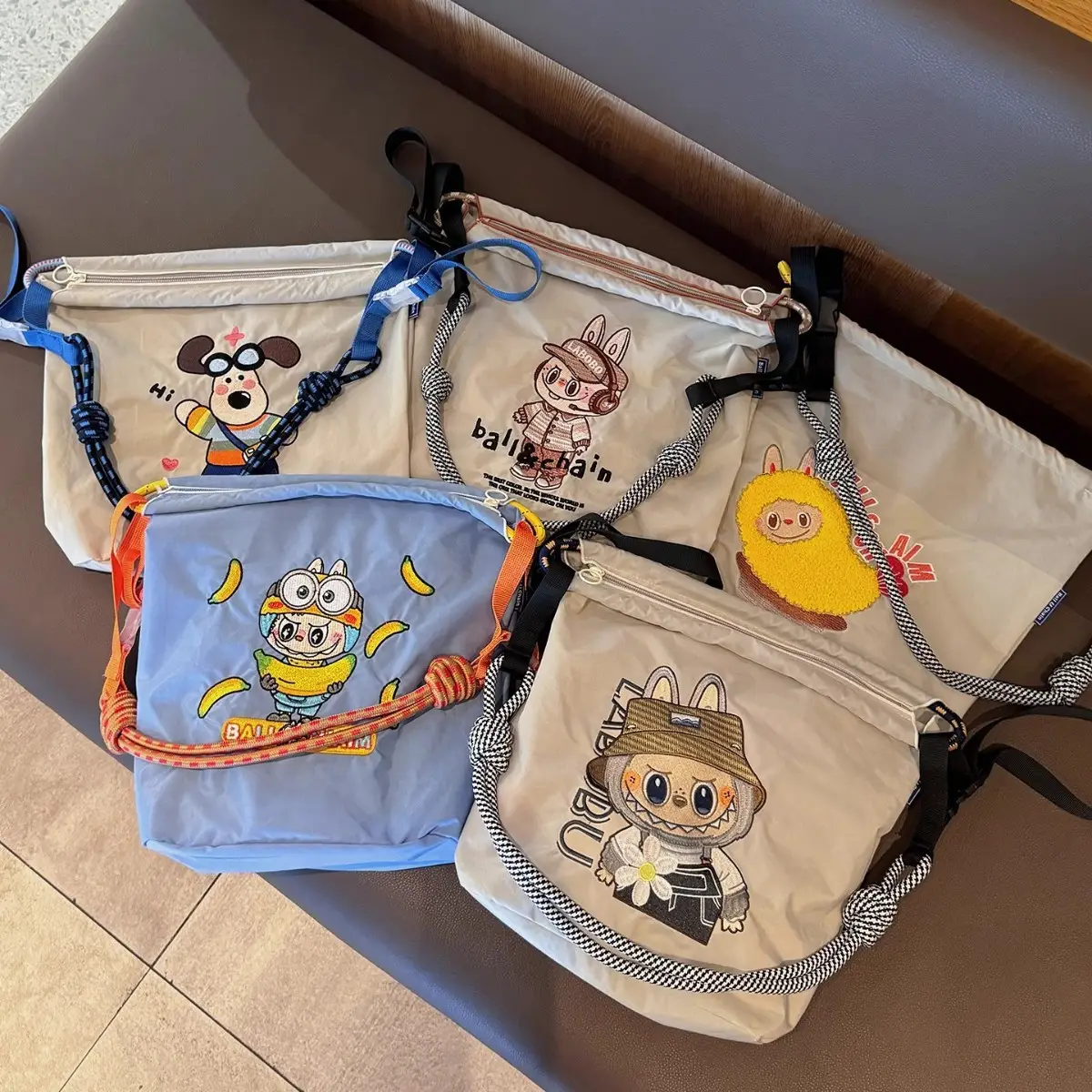 Adjustable Embroidered Zipper Bucket Bag for Girls