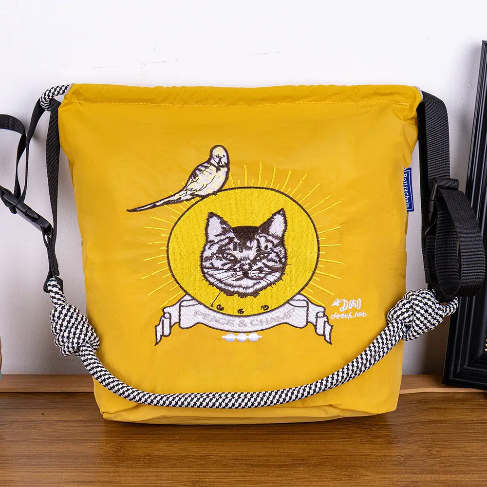Adjustable Embroidered Zipper Bucket Bag for Girls