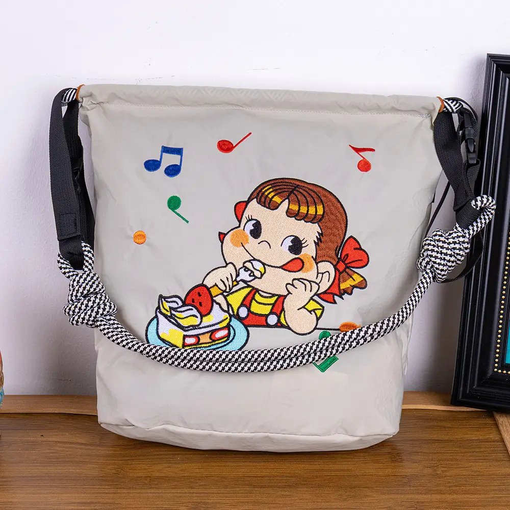 Adjustable Embroidered Zipper Bucket Bag for Girls