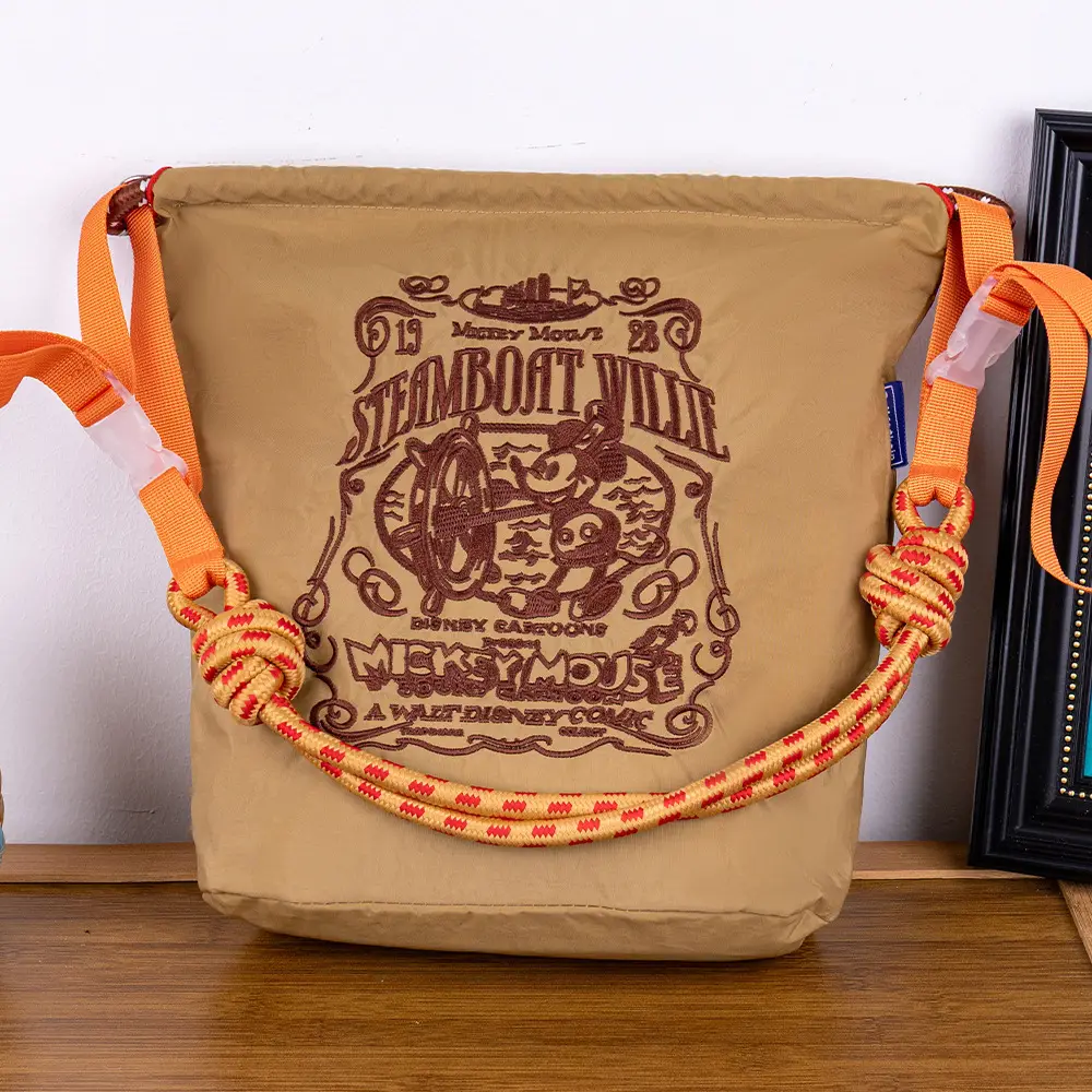 Adjustable Embroidered Zipper Bucket Bag for Girls
