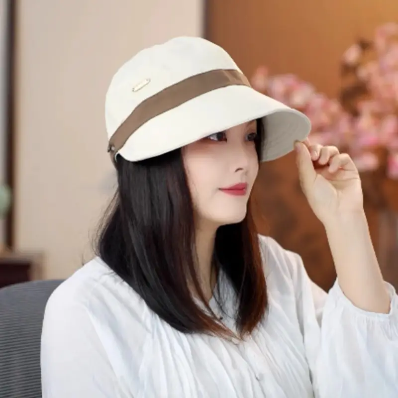 Women's White Duckbill Sun Hat with Face Cover - Image 17